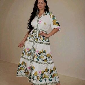 SHEIN CURVE LEMON FLORAL DRESS SZ 1X